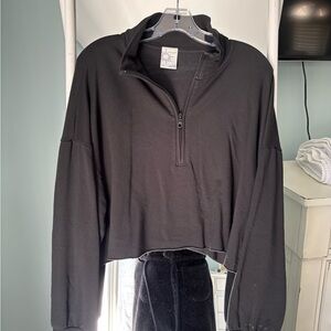 Offline by aerie Black Cropped Quarter-Zip Sweatshirt